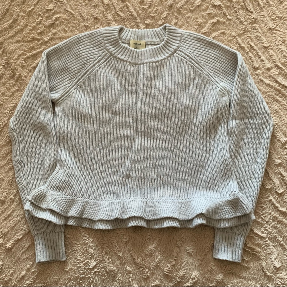 Wilfred Aritzia Jonnie Sweater 100% Merino Wool Knit Crewneck Pullover Ruffle XS